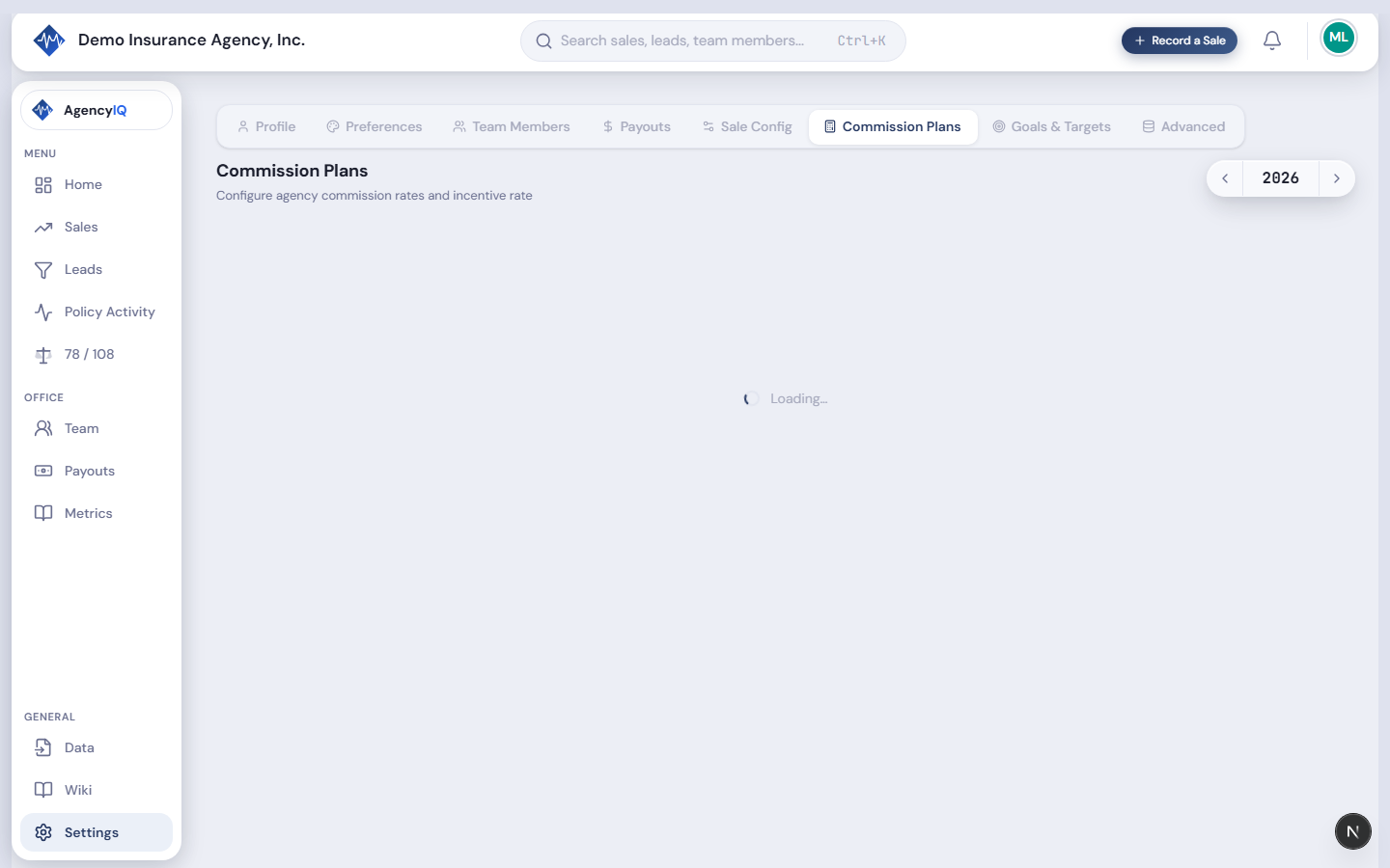 What to capture: Settings page with Commission Plans tab highlighted
