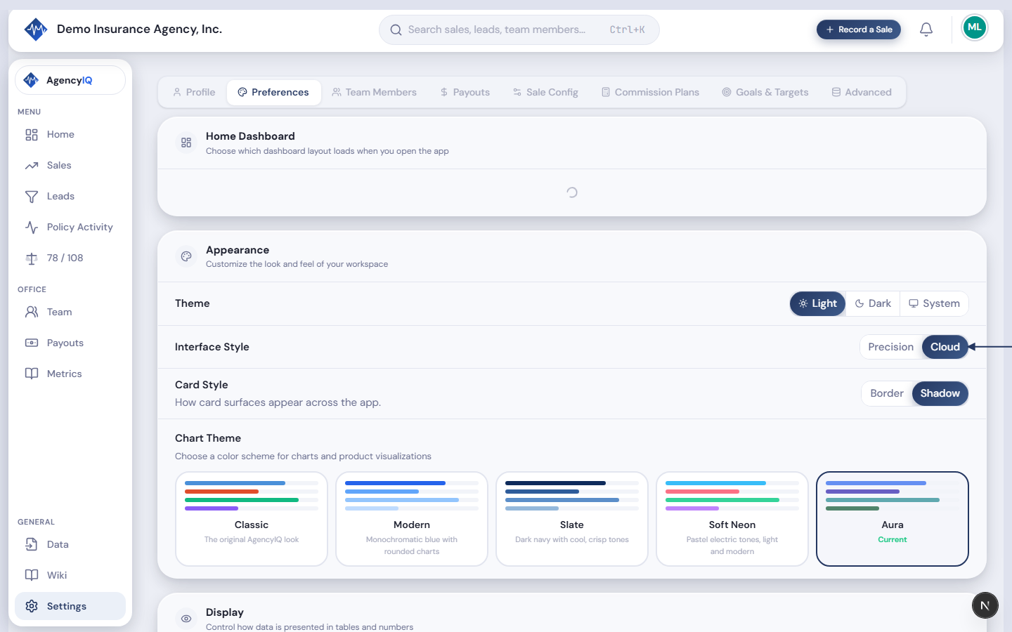 What to capture: Settings → Preferences showing the chart-theme picker with all four theme previews visible side by side